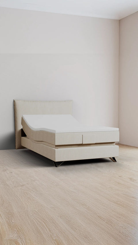 Beige enkeltseng med boxmadras 120x200 cm