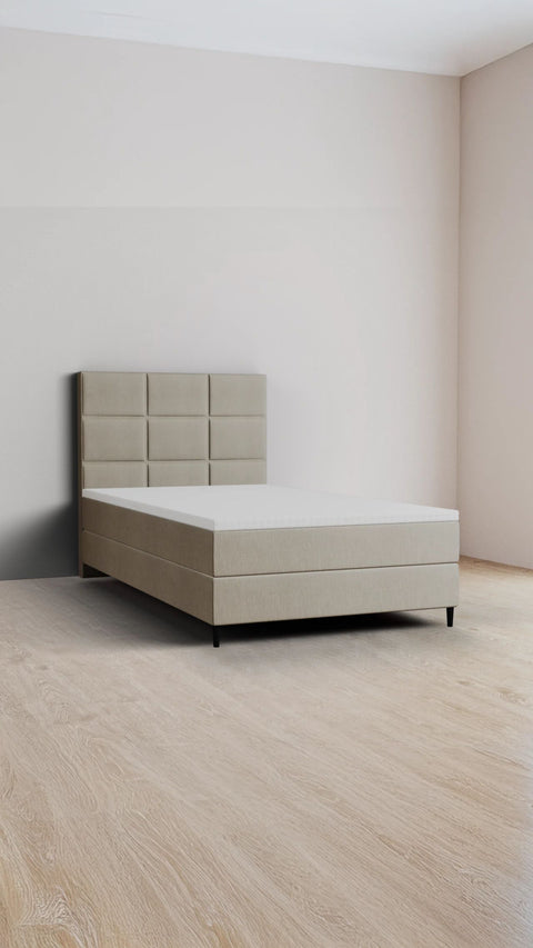 Taupe single boxspring bed 120x200 cm