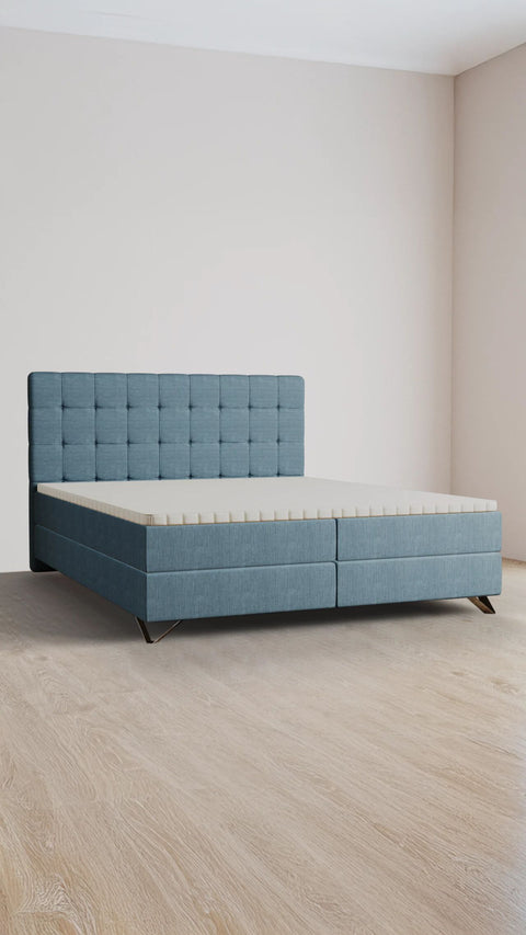 Light blue double boxspring bed 160x200 cm