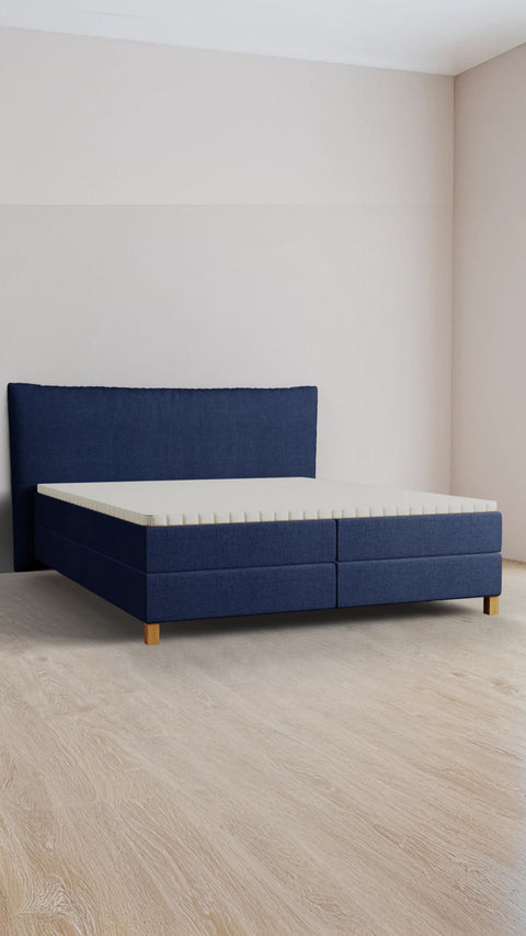 Mørkeblå dobbelt boxmadrasseng 160x200 cm