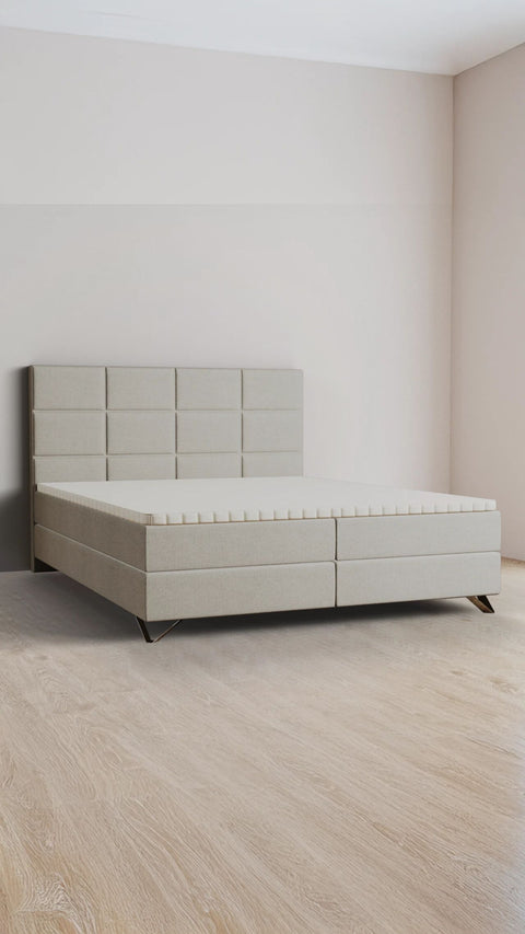 Beige dobbelt boxmadrasseng 200x200 cm