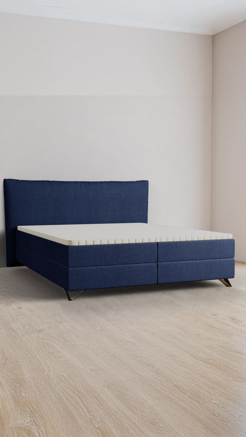Mørkeblå dobbelt boxmadrasseng 200x200 cm