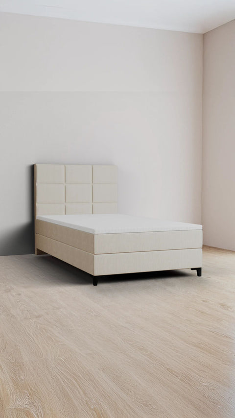 Beige enkeltseng med boxmadras 140x200 cm